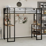 Letto a soppalco singolo 90 × 190 cm con scrivania, scala su 2 lati e barriera, senza materasso, nero