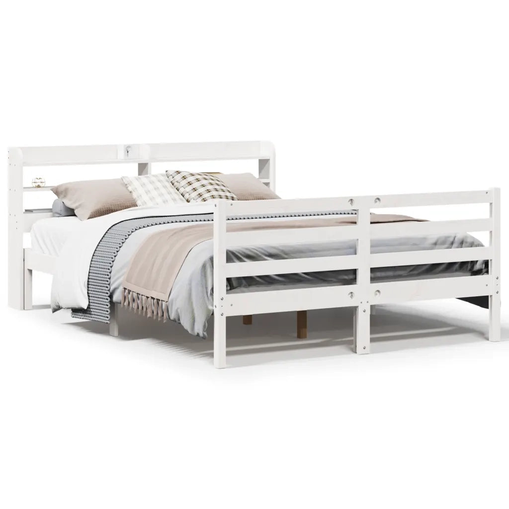 Giroletto con Testiera-Struttura Letto con testiera Bianco 150x200 cm Legno Massello di Pino 503297