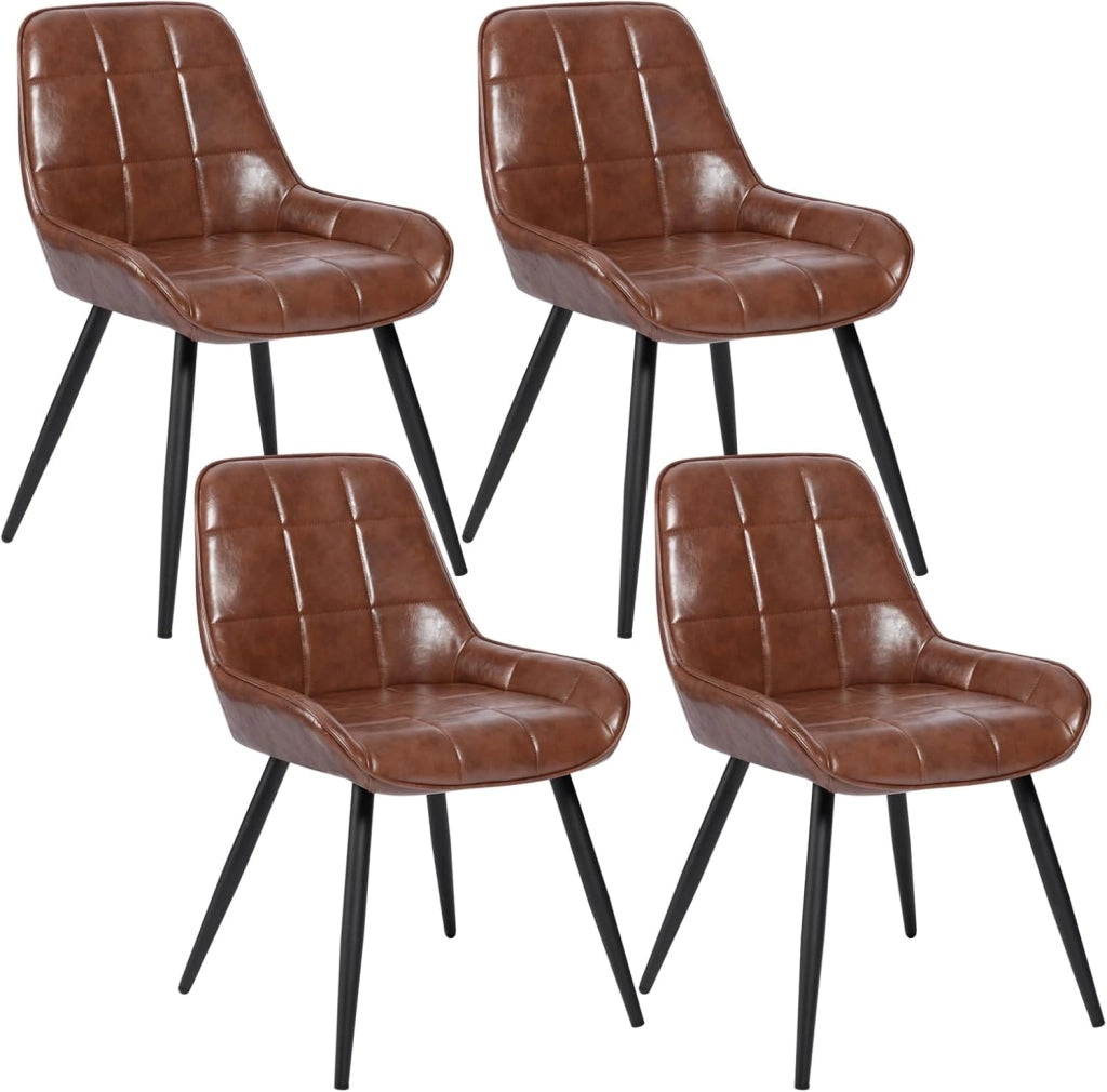 Set di 4 Sedie da Pranzo con Schienale Curvo, Sedie Ergonomiche in similpelle e Metallo, Poltroncina imbottita per Salotto, Ufficio, Camera da Letto, Nero BH332sz-4