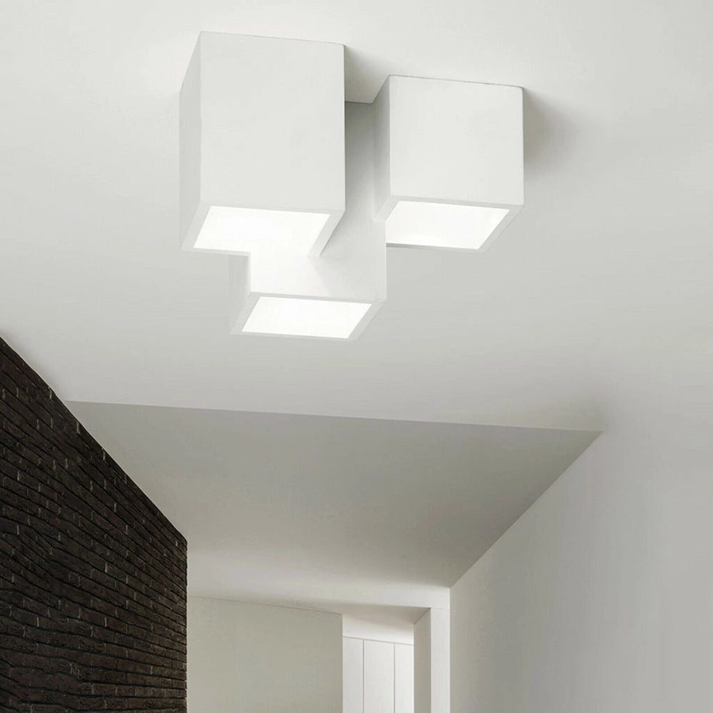 Lampada gesso da soffitto plafoniera a 3 cubi attacco faretto GU10 verniciabile