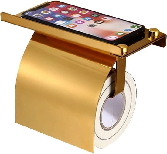Sostegno per WC con ripiano di stoccaggio per fissaggio al muro - acciaio inox (oro)