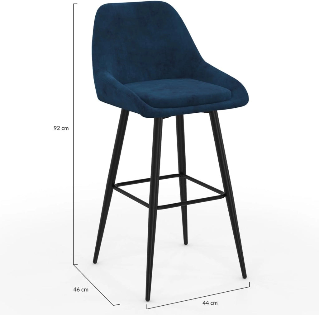 Set di 4 sgabelli da bar THALYA in velluto misto blu, grigio chiaro, grigio scuro, giallo