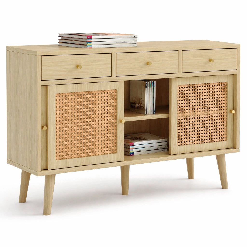 Credenza in MDF rovere con 3 cassetti e 3 ante