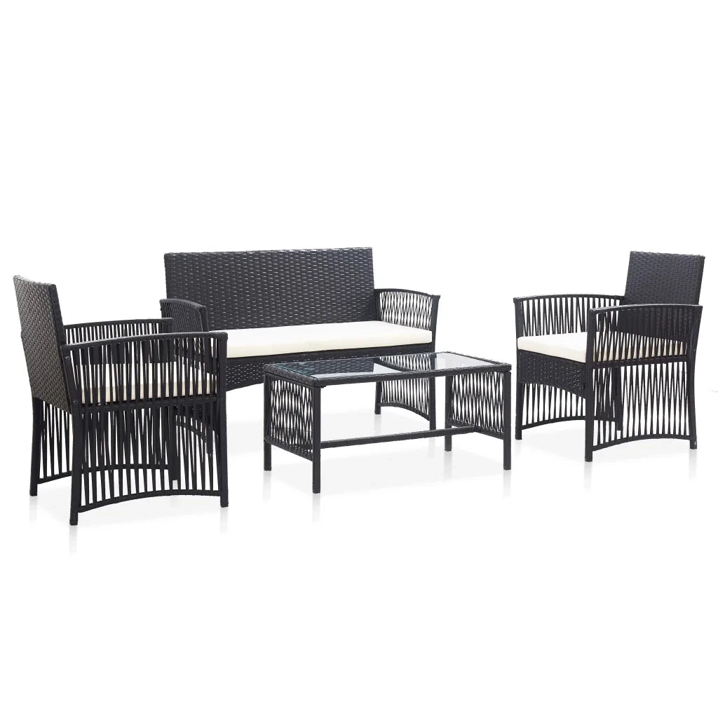 Set Divani da Giardino 4 pz con Cuscini in Polyrattan Nero cod mxl 39468