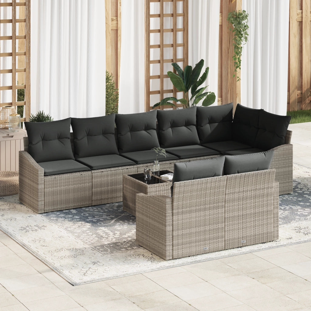 Set da Pranzo da Giardino 9 Pezzi con Cuscini Rattan Grigio