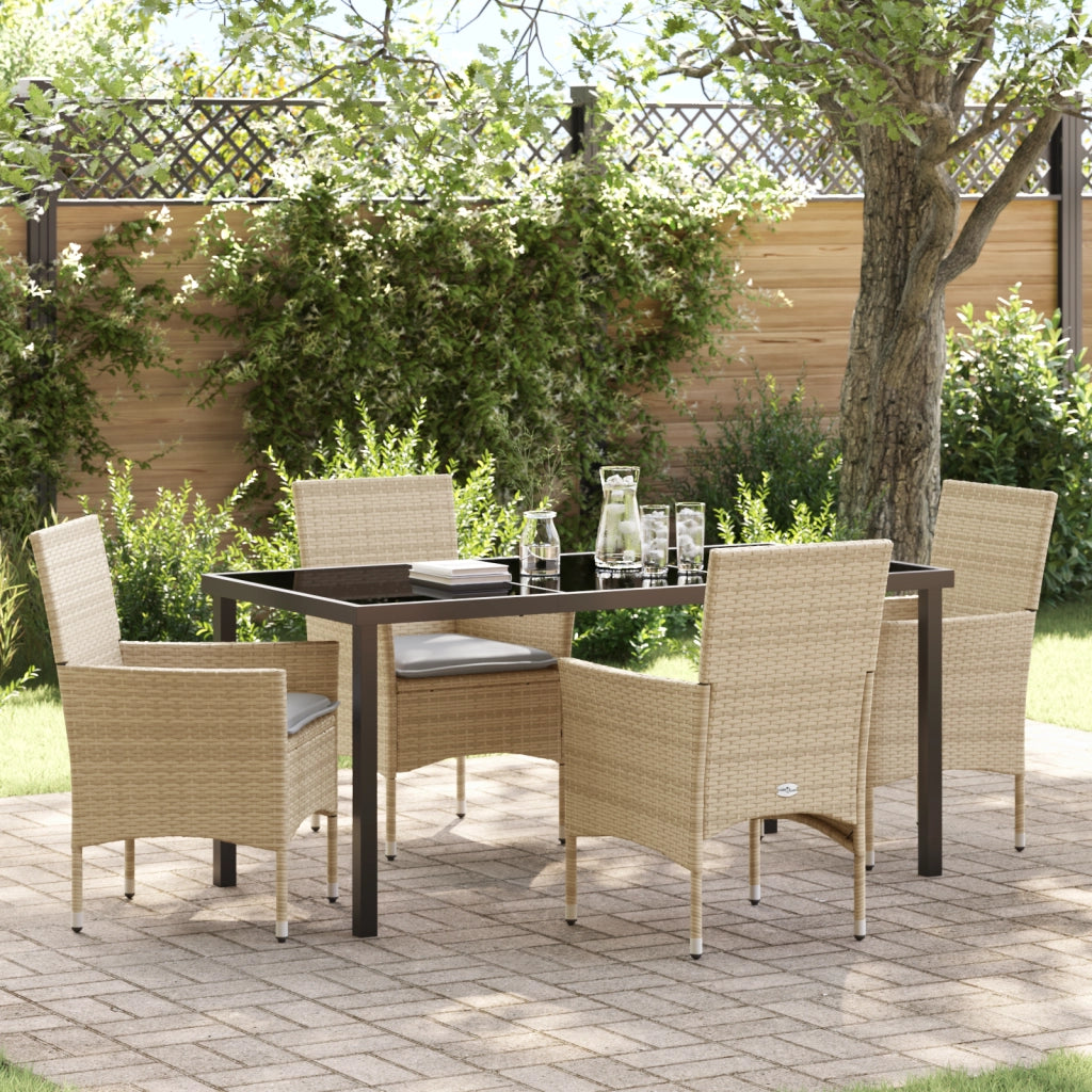 Set da Pranzo per Giardino  con Cuscini Beige in Poly Rattan