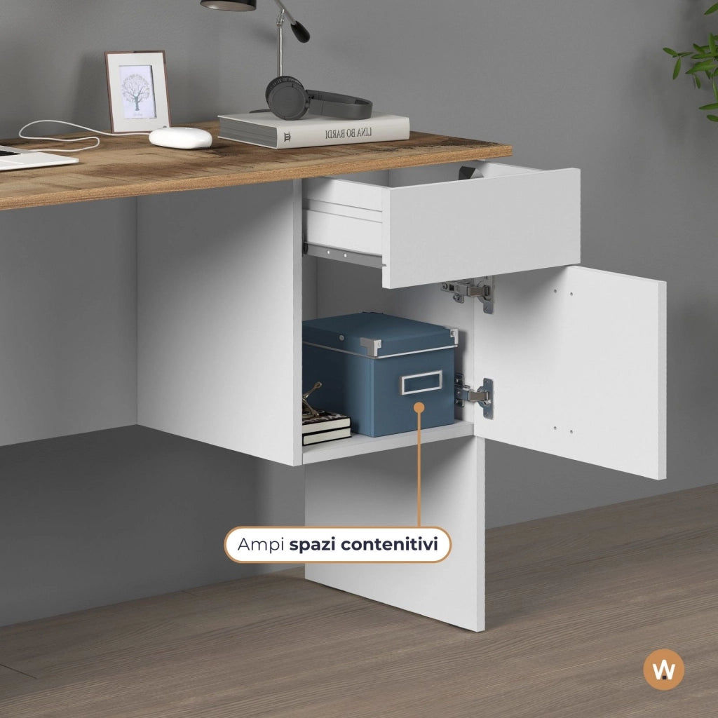 WHOUS Scrivania Easy 1 anta e 1 cassetto acero e bianco opaco 110x50x75 cm