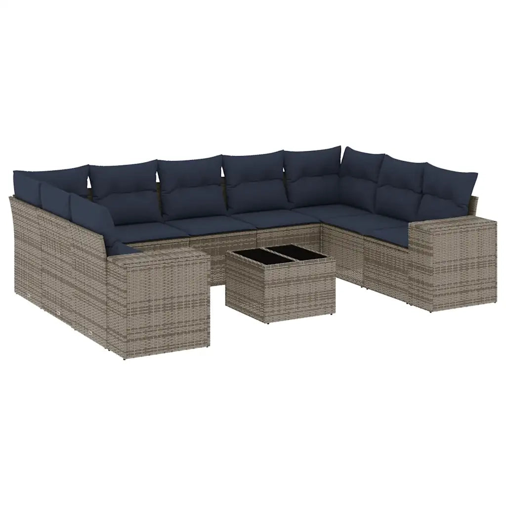 Set Divani da Giardino 10 pz con Cuscini Grigio in Polyrattan 3223010