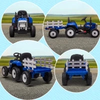 Auto elettrica per bambini con rimorchio, telecomando, fari, 3-6 km/h, per 3-6 anni, Blu