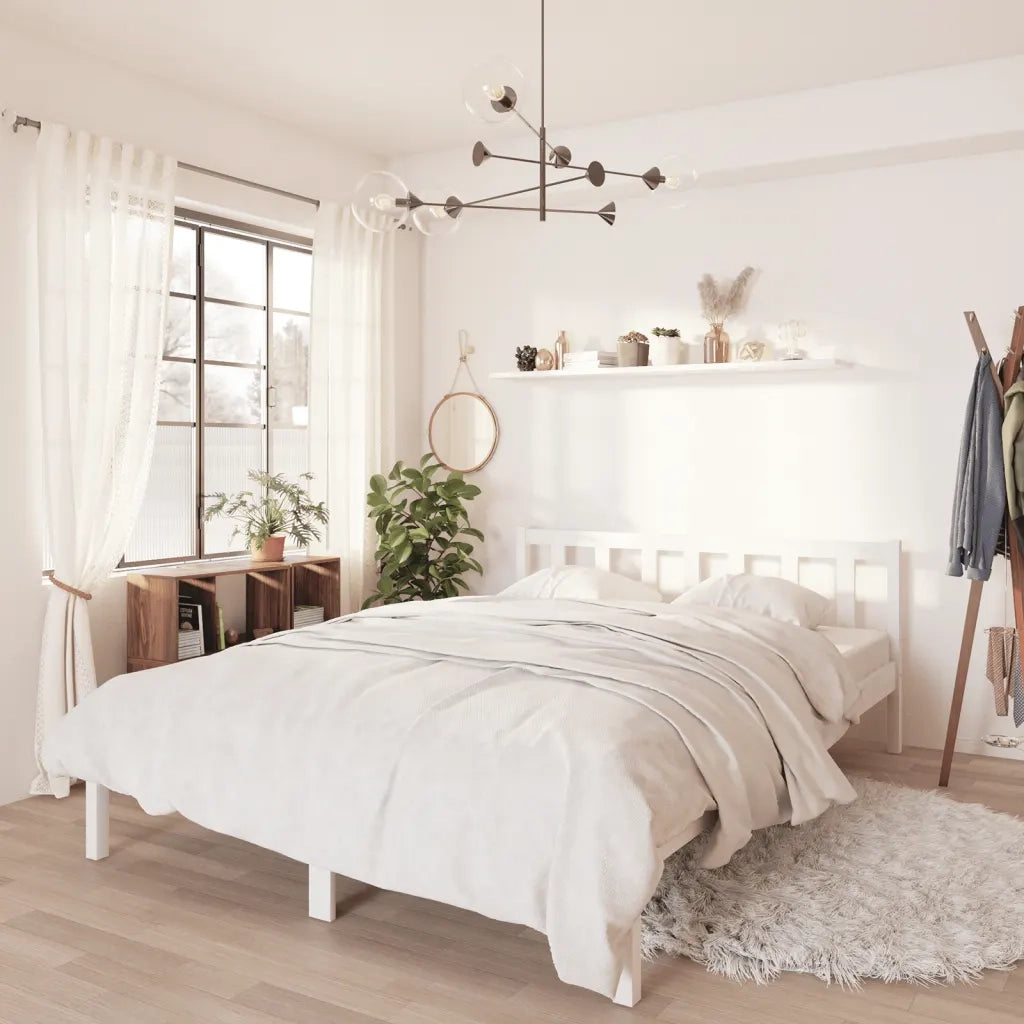 Giroletto-Struttura Letto Bianco in Legno Massello di Pino 140x200 cm 804817