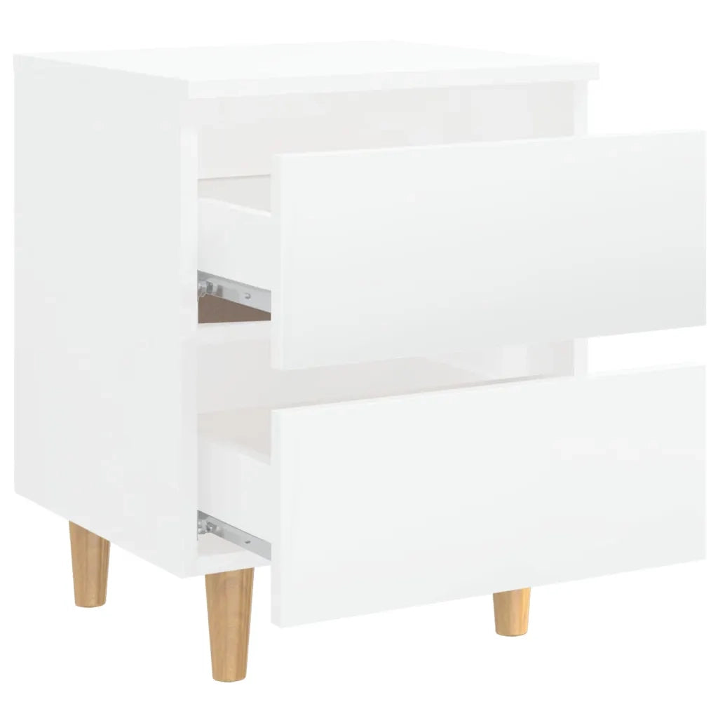 Set di 2 Comodini | Armadio da Notte | Mobiletto da notte con Gambe Legno Pino Bianco Lucido 40x35x50 cm