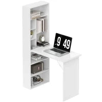 Scrivania per computer pieghevole con libreria, postazione di lavoro, lavagna e mensola regolabile, 98x51x153cm, bianco