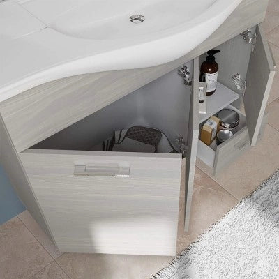 Mobile bagno da terra 105 cm rovere grigio completo di specchio con pensile e LED