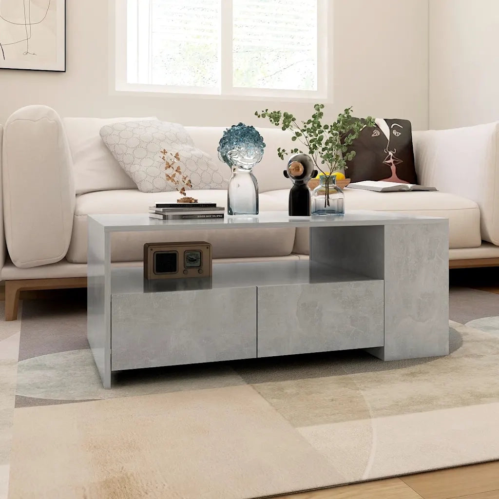 Tavolino Salotto-Tavolino da soggiorno-Tavolo Grigio Cemento 102x55x42 cm Legno Compensato