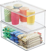 Set di 2 organizzatori da cucina - Pannelli di stoccaggio imbottigliabili per piano di cucina e armadietto - Scatola di plastica refrigerante BPA libera con coperchio scorrevole - Translucido