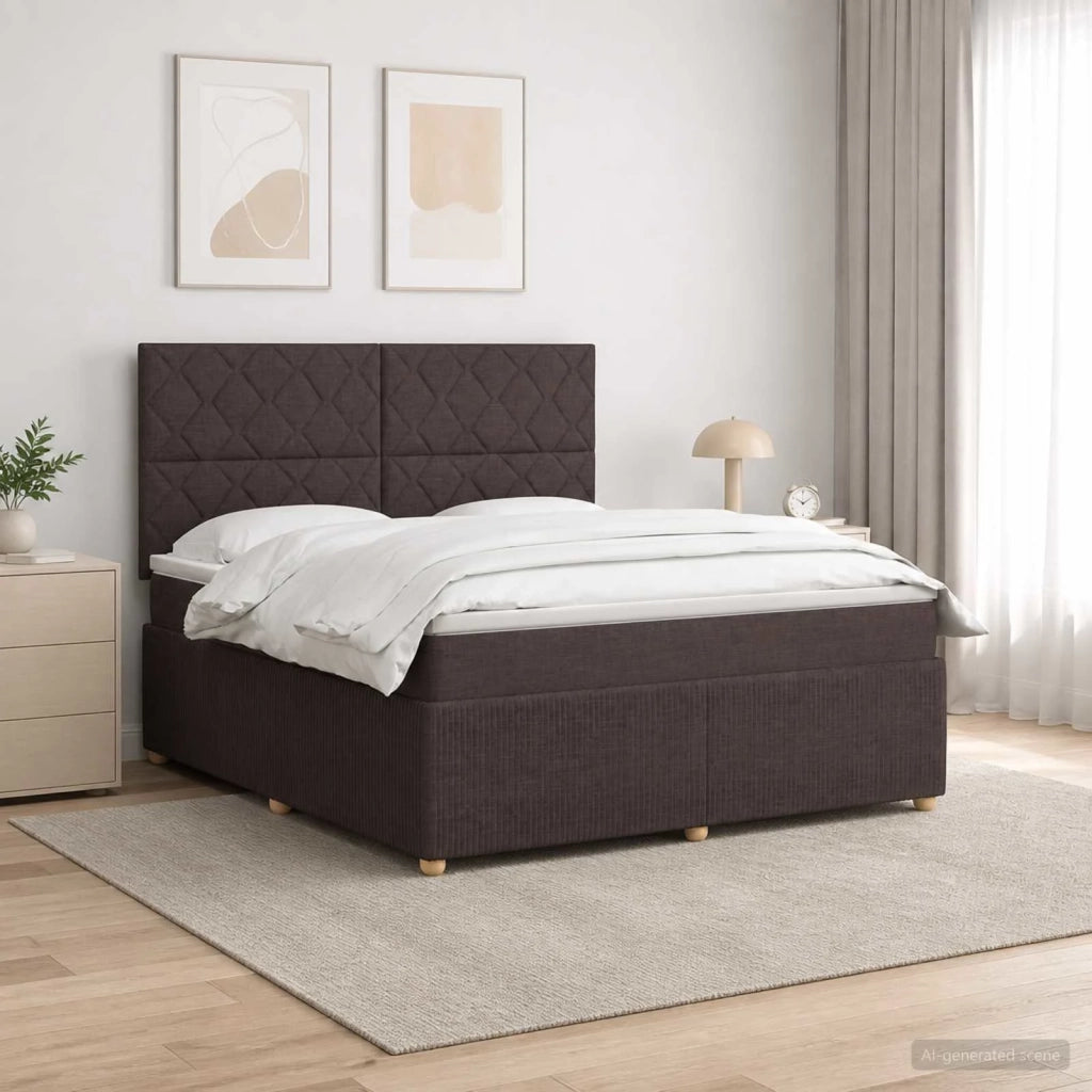 Letto Box Spring LED con Materasso Marrone Scuro 140 x 190 cm 3455863