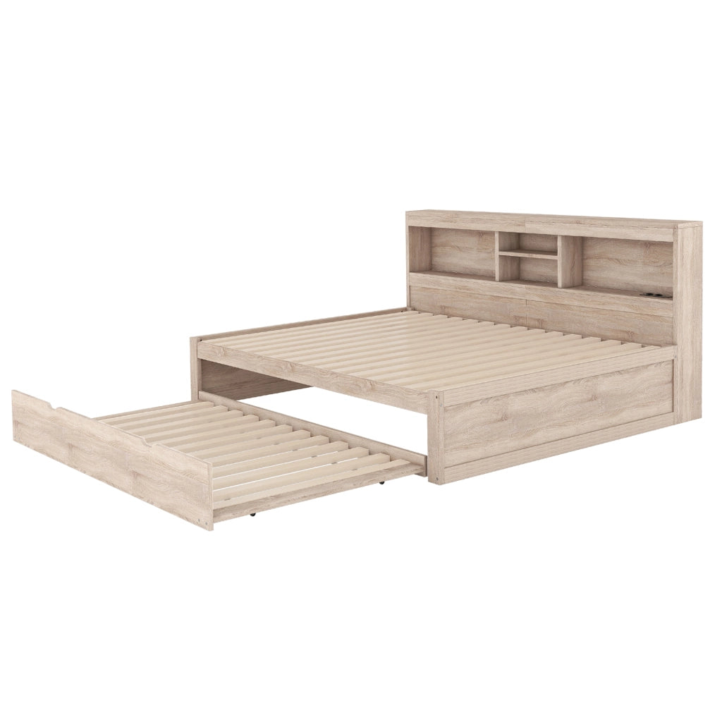 Divano letto Tagesbett 140x200 cm con LED, presa USB e vano laterale, Naturale