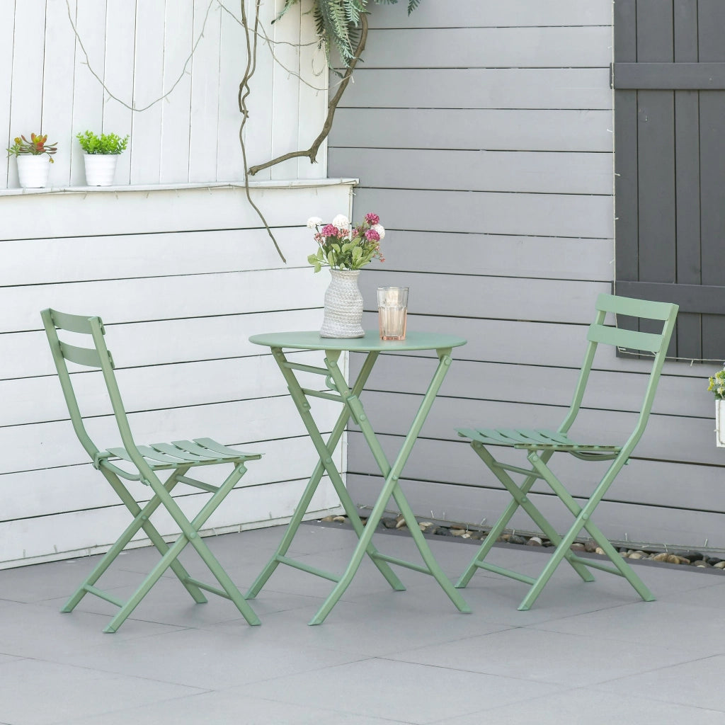 Set Tavolino e 2 Sedie Pieghevoli da Giardino   Verde