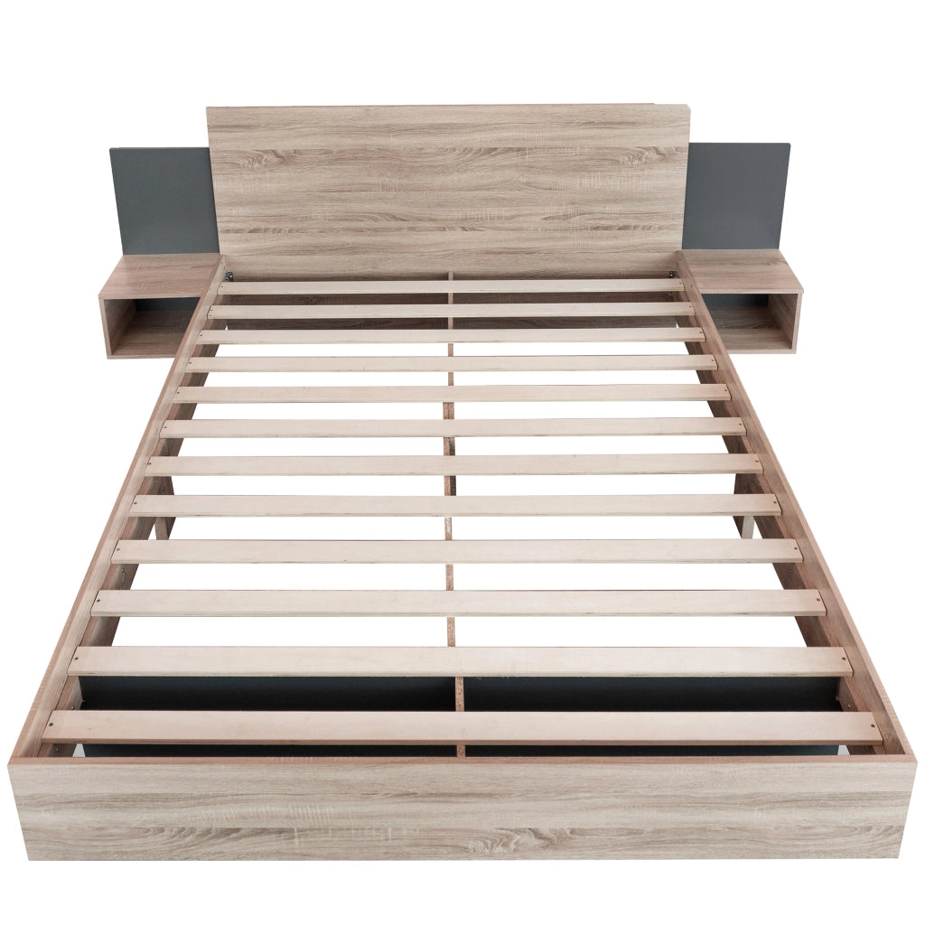 Letto con Cassetti 140×200 cm; Letto Matrimoniale con 4 Cassetti; USB e Tipo C; senza Materasso; Lino; Beige