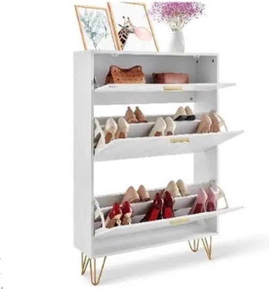 Cassa per scarpe - Cassa per scarpe a muro - Cassa per scarpe da parete - Bianco - Disegno - 80 x 23,9 x 120cm