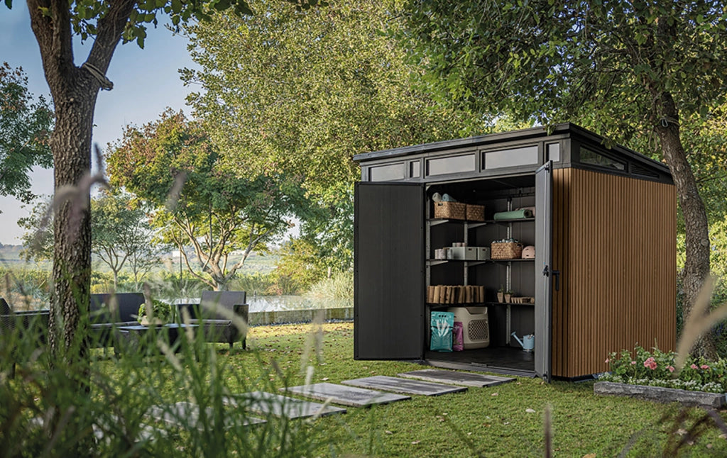 Casetta Box da Giardino Keter Signature Venetian Pent 7x9 in Resina Effetto Legno Marrone e Antracite