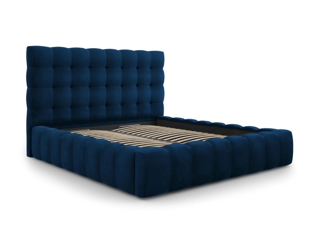 Cosmopolitan Design - Letto a cassettone con testiera "Bali" 160x200cm in velluto blu reale 