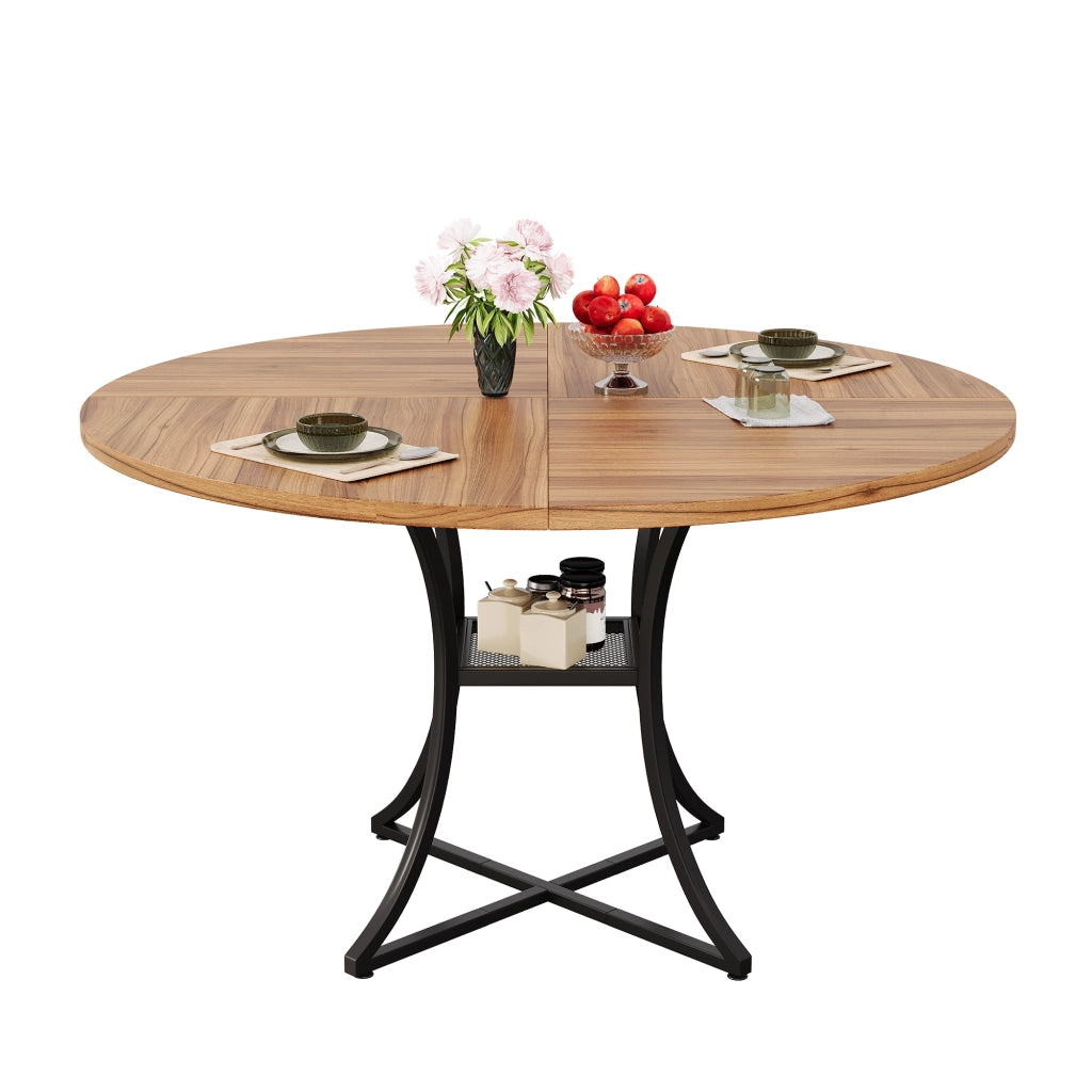 TAVOLO DA PRANZO Rotondo 100 x 100 x 75 cm Rovere noce Nero con ripiano