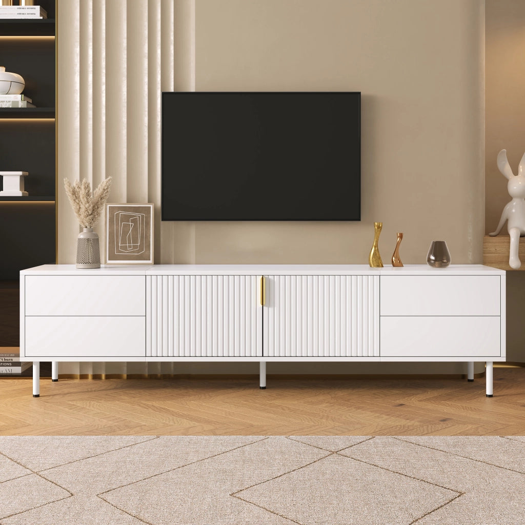Mobile TV bianco 180x40x49;5 cm con 4 cassetti e ante scanalate