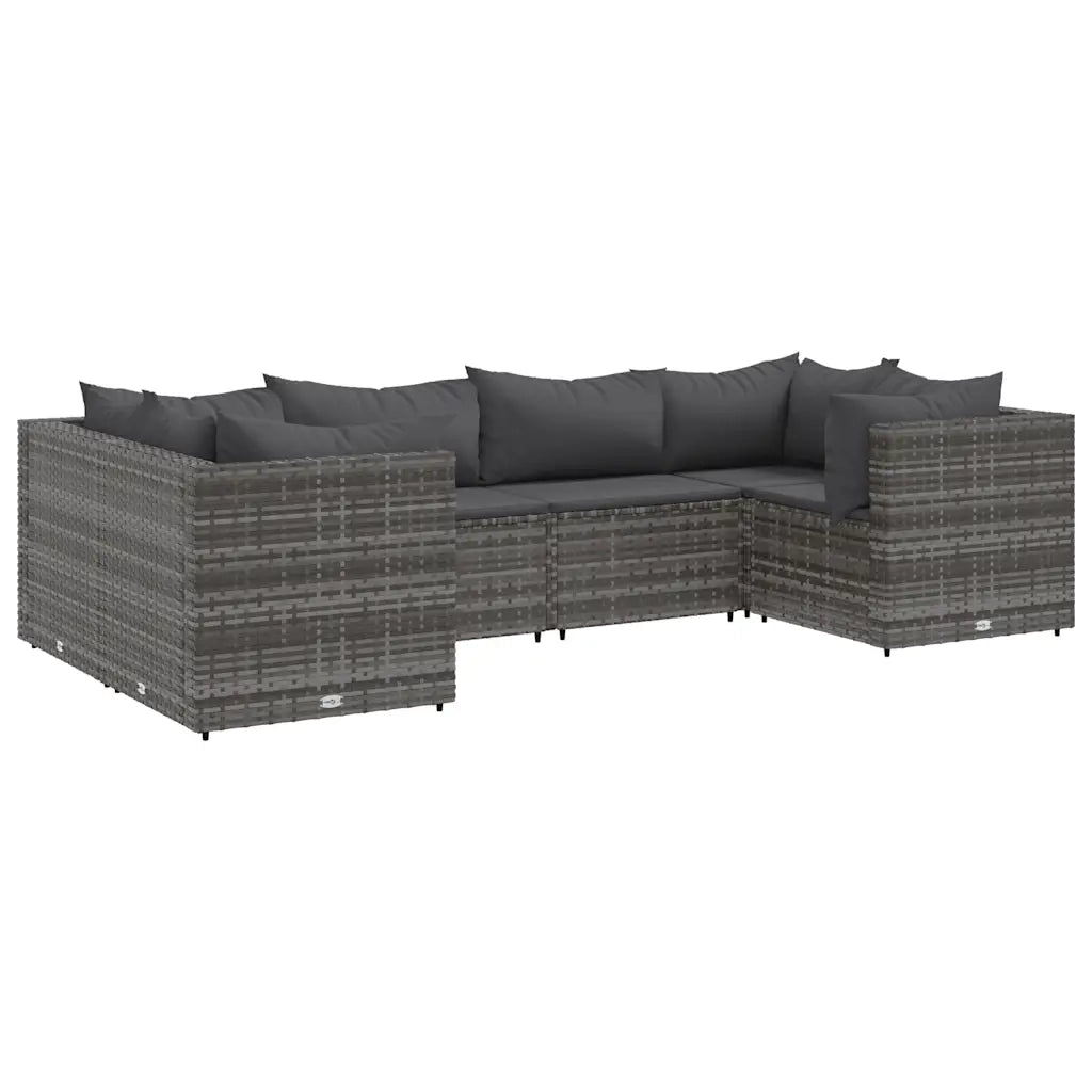 Set Divani da Giardino 6 pz con Cuscini in Polyrattan Grigio