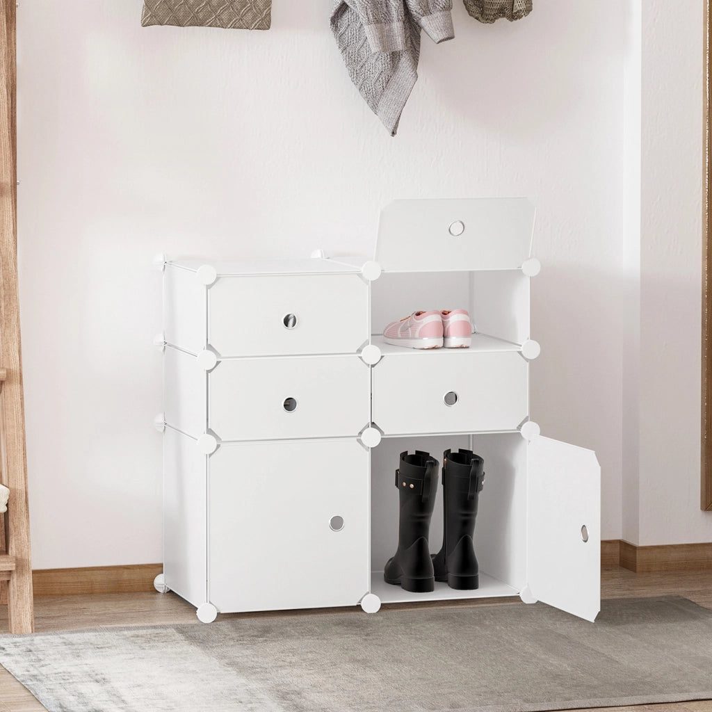 Scarpiera con 6 vani modulari - per ingresso - in plastica e metallo - 75×37×73 cm - bianco
