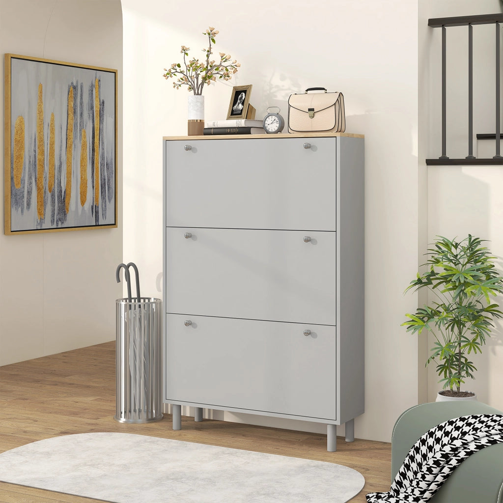 Scarpiera con 3 cassetti e ripiani regolabili ¨C zephmum ¨C 80x23.5x121cm grigio