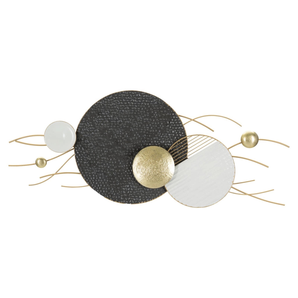 Pannello da parete Boly in ferro con dischi astratti oro, nero e bianco