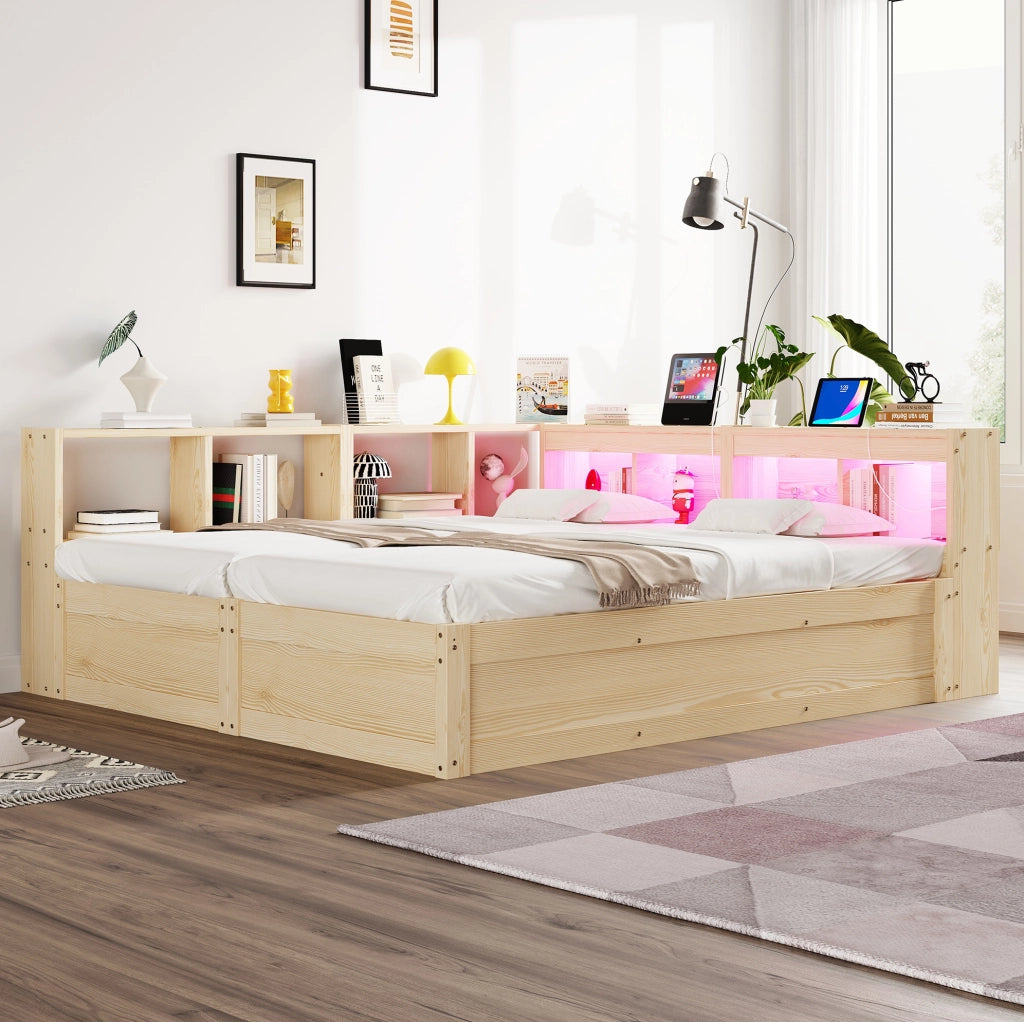 Letto multifunzionale 90/180x200 cm con LED, prese integrate e contenitore
