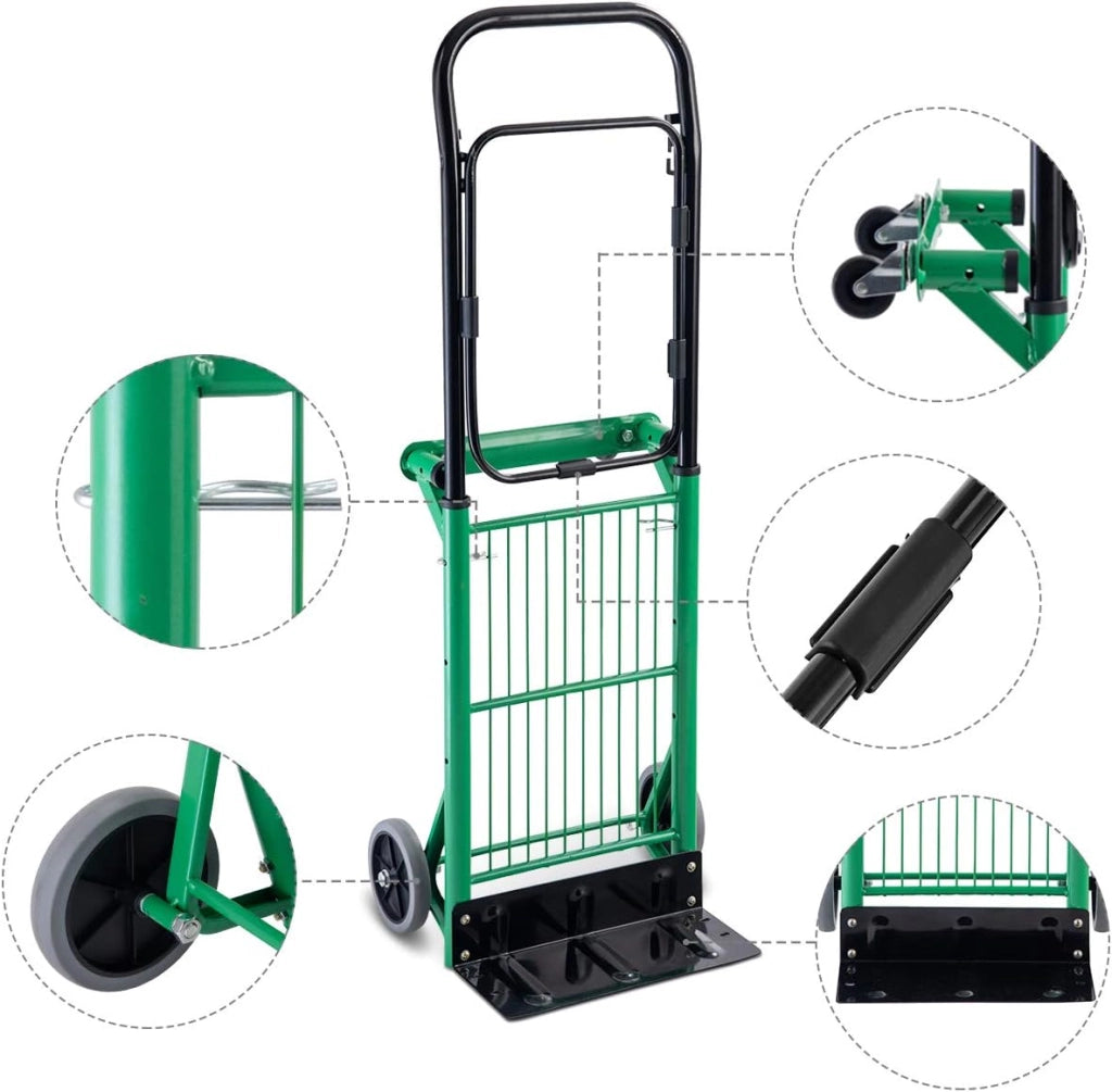 Carrello Per Trasporto Pieghevole, 2 in 1, Portapacchi Carrello per Trasporto di Sacchi in Acciaio, Altezza Regolabile, Capacità di Carico Fino a 90 kg