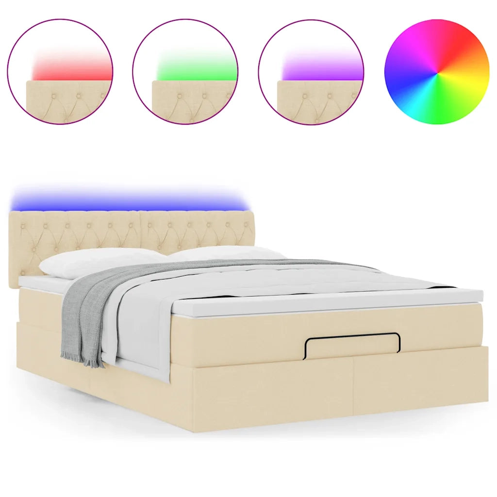 Pouf Letto con Materasso e LED Crema 140x190 cm 3312393