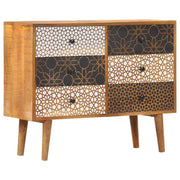 Buffet credenza cassettiera armadio mobile contenitore organizer per cucina soggiorno salotto con motivo stampato 90 x 30 x 70 cm legno massello di mango marrone 02_0030087