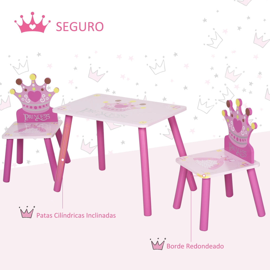 Tavolo per bambini con 2 sedie ¨C Zephmum ¨C Legno rosa 55x34x42 cm