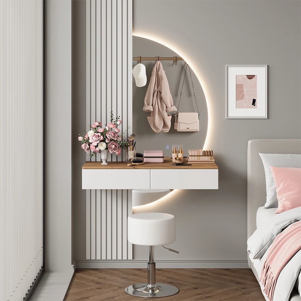 Vicco Tavolo da toeletta Bianco/quercia 100 cm con specchio LED e sgabello
