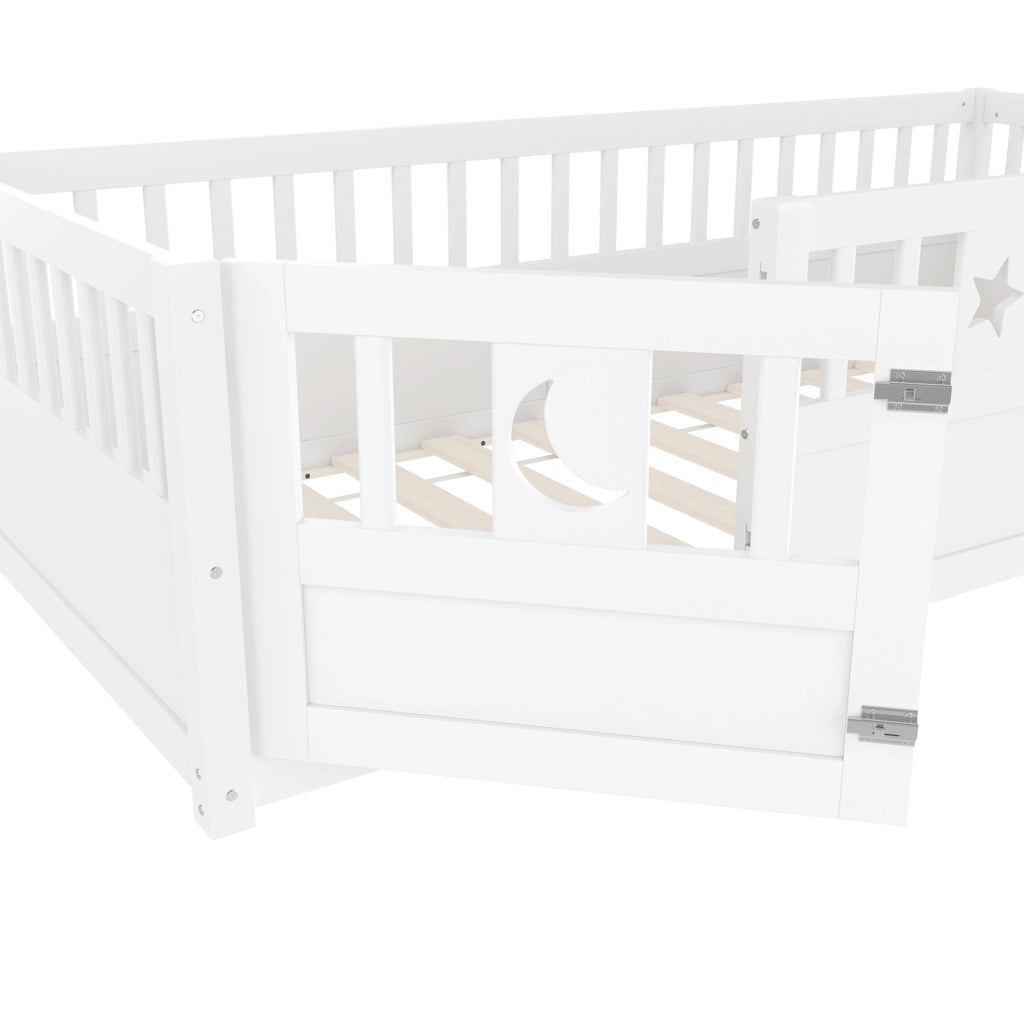Letto per bambini 90x190 cm con barriera di sicurezza e decori stella e luna