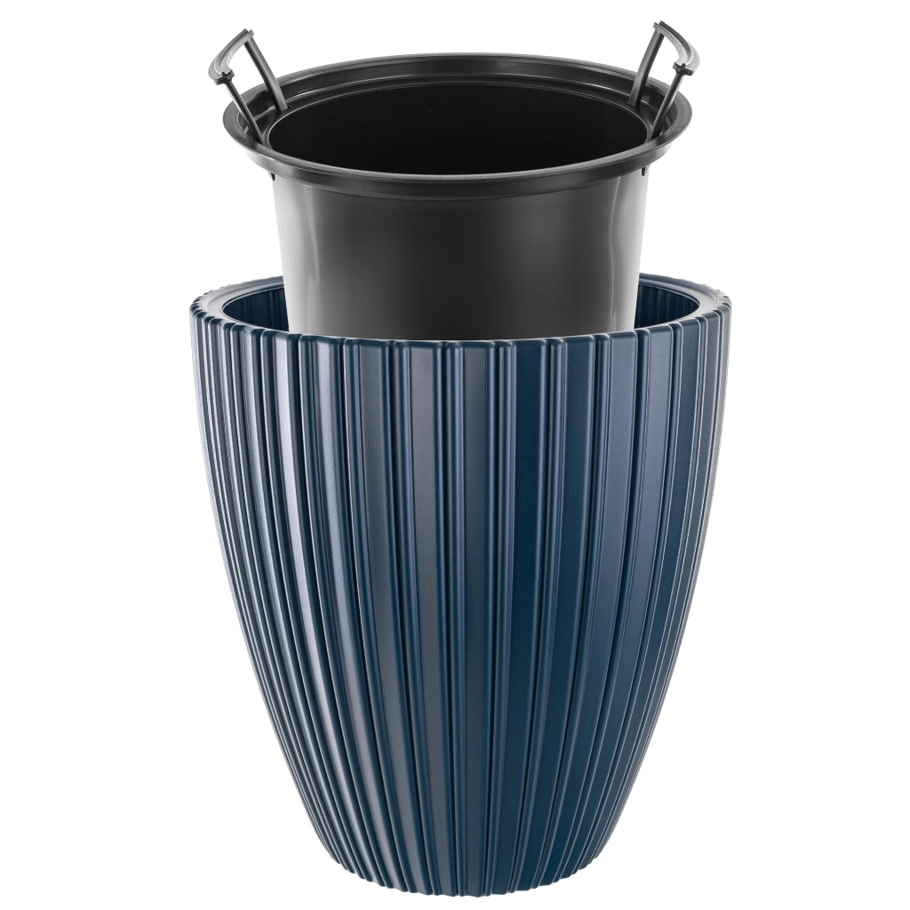 Vaso da fiori KADAX 40 cm, coperchio, inserto, vaso da fiori in plastica blu