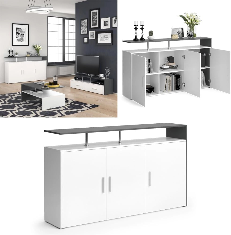 Credenza Amato, Bianco/antracite, 35 x 91.6 cm, per la conservazione di abbigliamento e oggetti per la casa