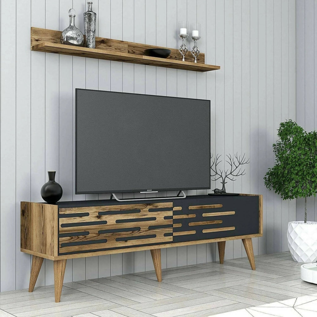 Mobile porta TV Arsiero, Credenza da soggiorno, Armadio basso per TV, Base parete attrezzata, 140x45h35 cm, Noce e Antracite