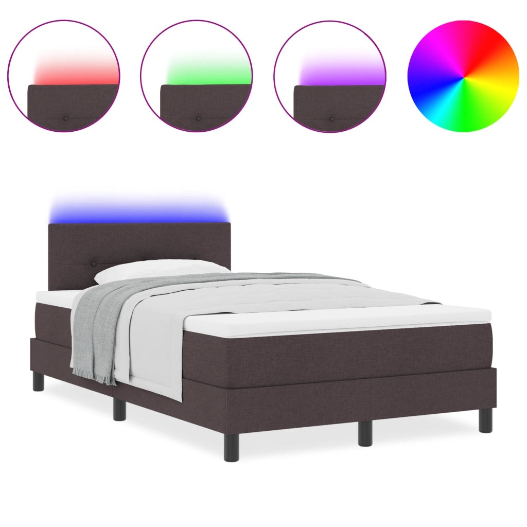 Letto con Box Spring e Materasso & LED Marrone Scuro 120x190 cm Tessuto
