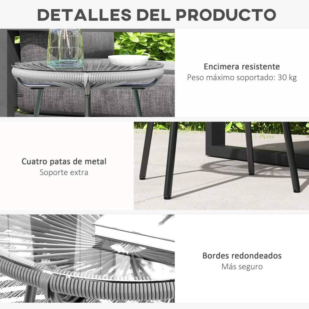 Tavolino da caff¨¨ rotondo ¨C Xylo ¨C rattan sintetico grigio con piano in vetro temperato ?50x50 cm