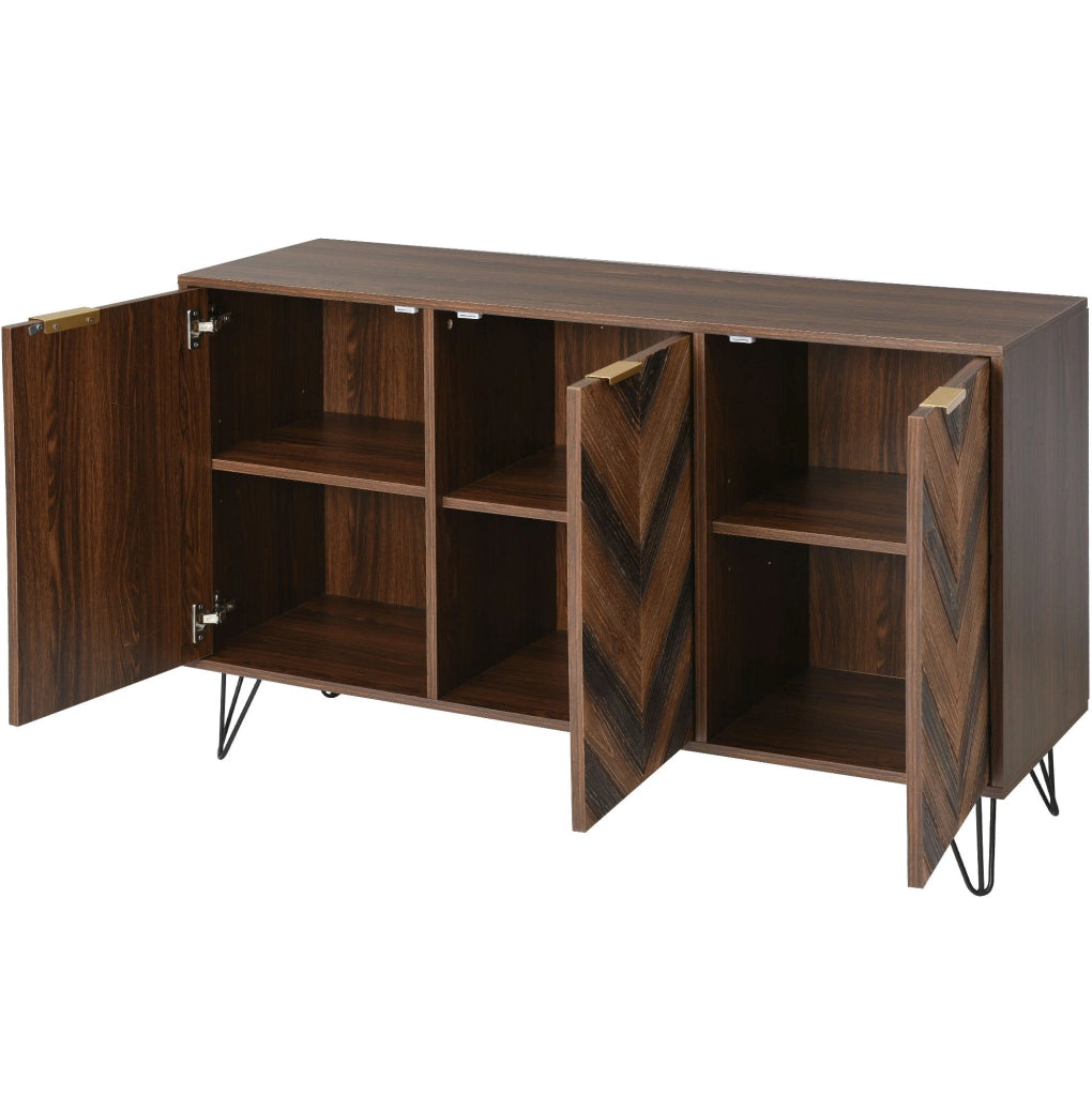 Sideboard 120x38x76.5 cm con 3 ante; piedini in ferro; colore naturale e nero