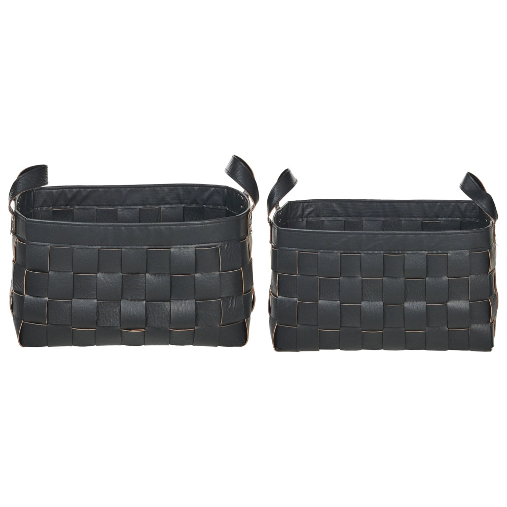 Set di 2 cesti fatti a mano in ecopelle nero con manici design retrò