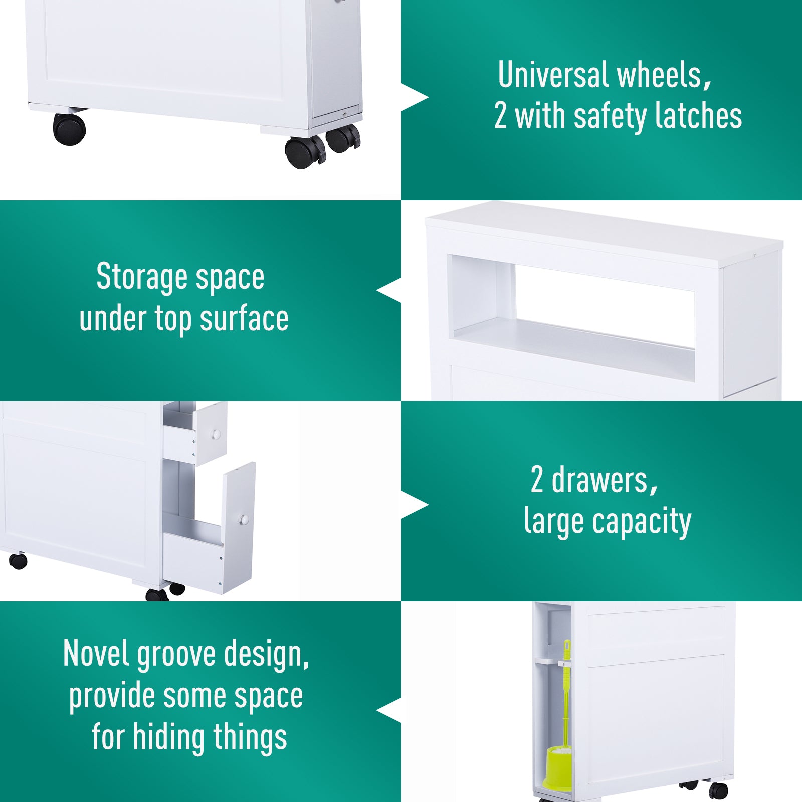 Mobiletto da Cucina in Legno con Ripiano e 2 Cassetti Posate Bianco 16x52x66 cm