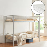 Letto a Castello Soppsar con 2 Materassi 200 x 90 cm Barriera Anticaduta e Scaletta - Argento [en.casa]