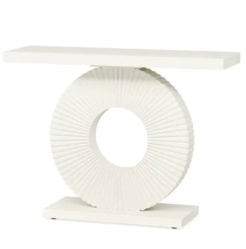 Tavolo consolle bianco in MDF e metallo con base geometrica
