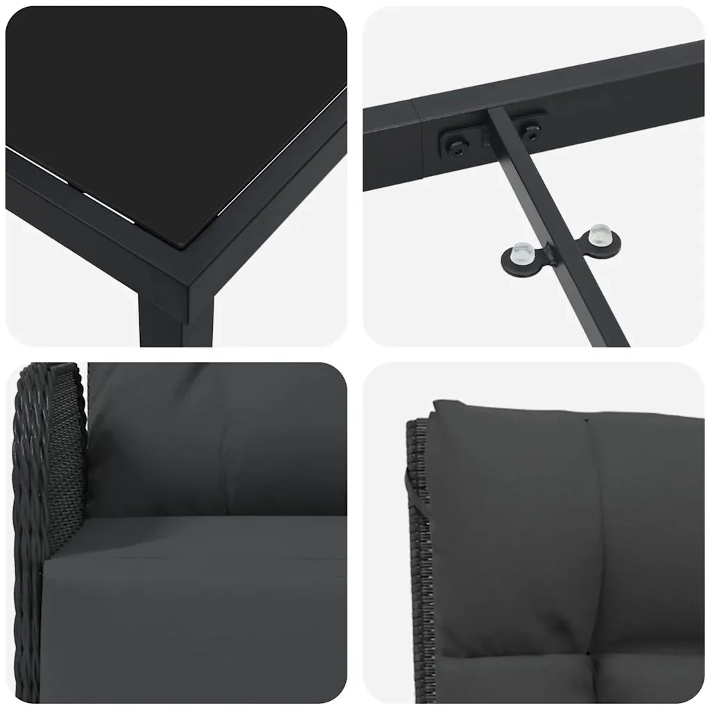 Set da Pranzo per Giardino con cuscino 9 pcs Nero polyrattan 3380126